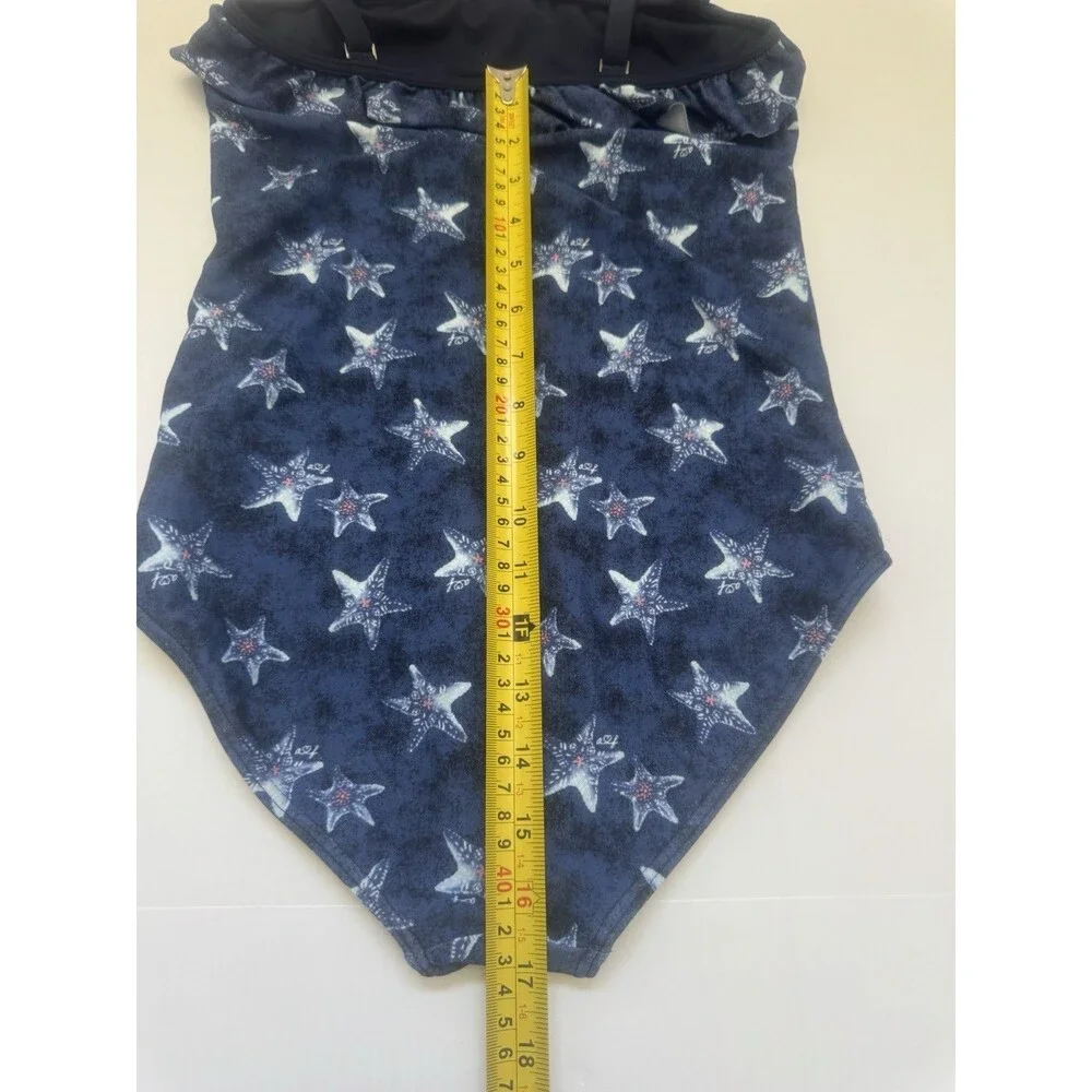 Abercrombie Kids Girls One Piece Swimsuit Size 13 14 Navy Blue Starfish Ruffle
